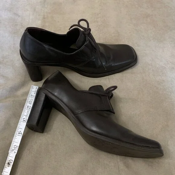 Bruno de Milano Square Toe Pumps Women's 7 Dark Brown Heeled Derbys Oxfords - Picture 10 of 10